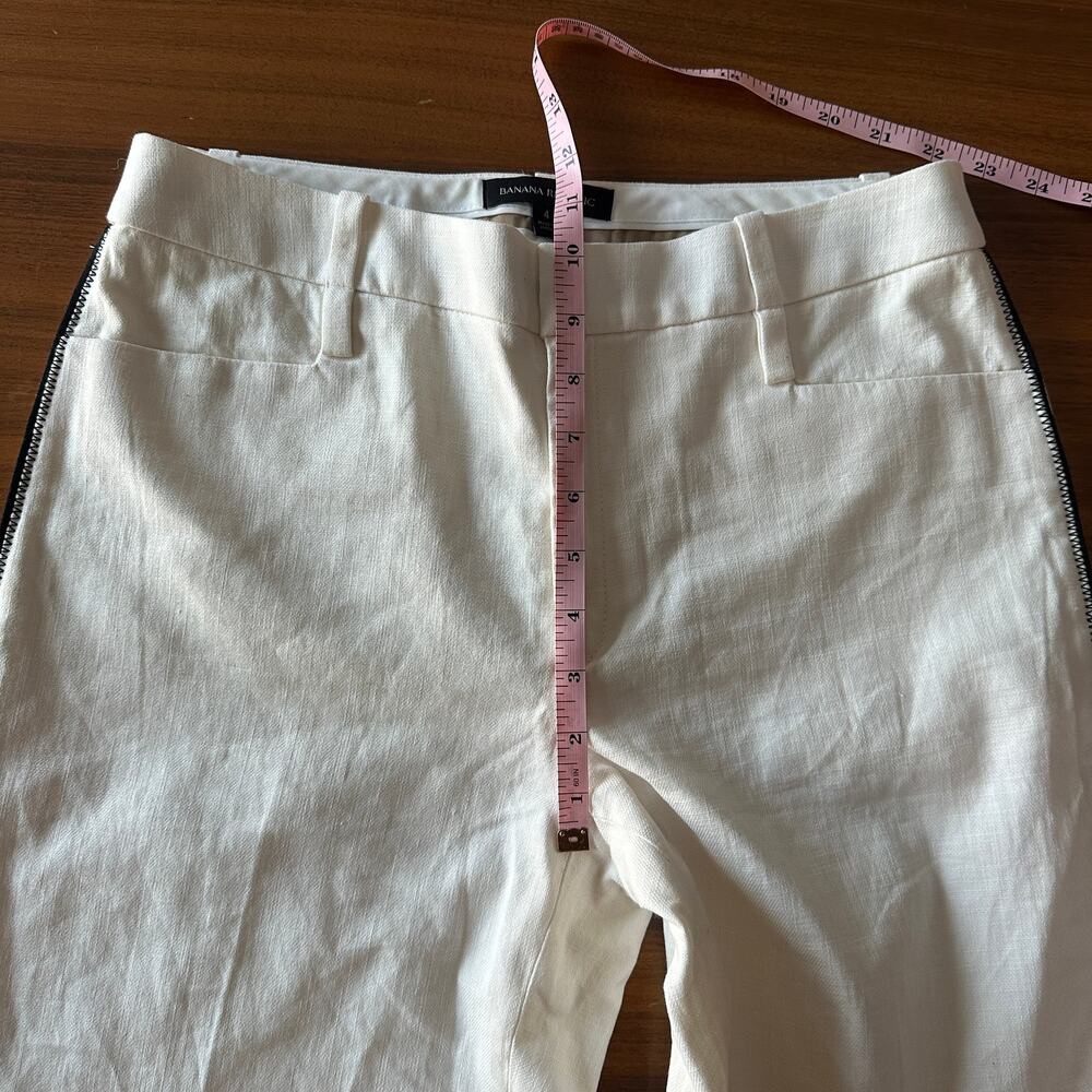 Banana Republic White Wide Leg Pants Cotton Linen Side Stripe, Coastal Classic 4 - Picture 7 of 10